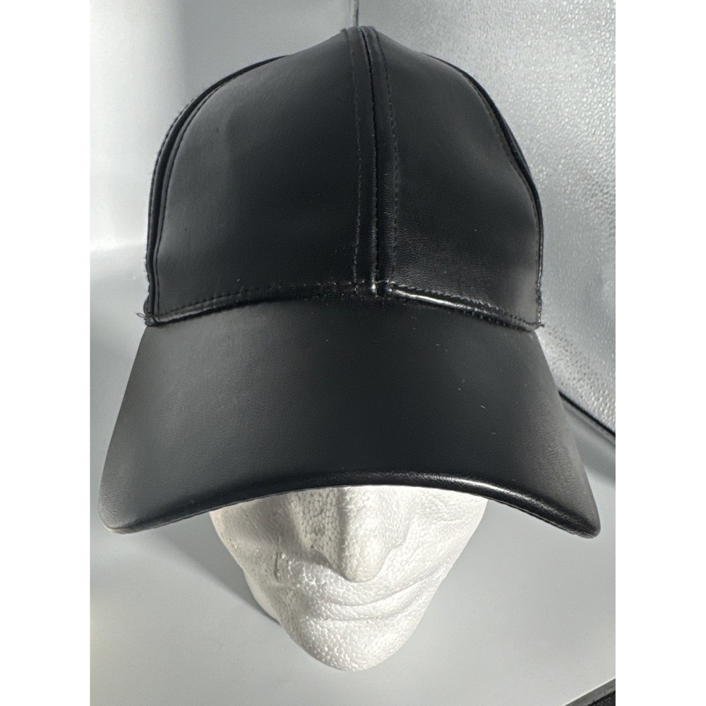 Black Faux Leather Baseball Cap